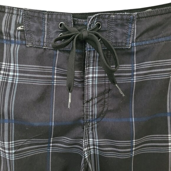 ONeill Plaid Board Shorts Mens Size 32 Black/Gray/Blue Surf Swimwear Beach - Picture 5 of 10